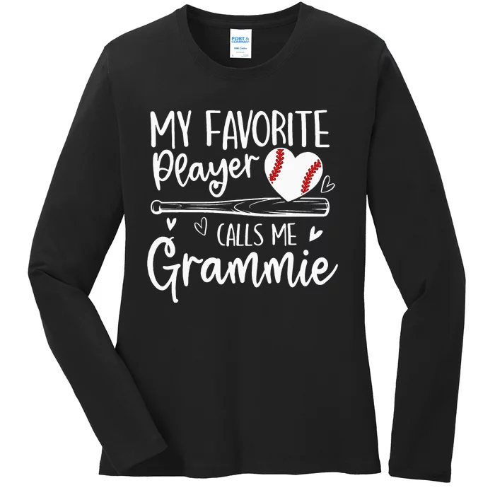 My Favorite Baseball Player Calls Me Grammie Mothers Day Ladies Long Sleeve Shirt