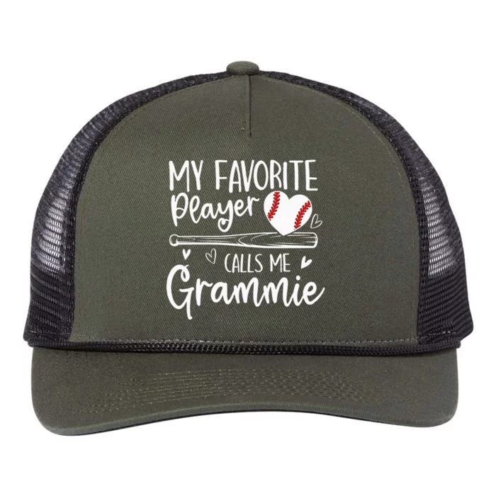 My Favorite Baseball Player Calls Me Grammie Mothers Day Retro Rope Trucker Hat Cap