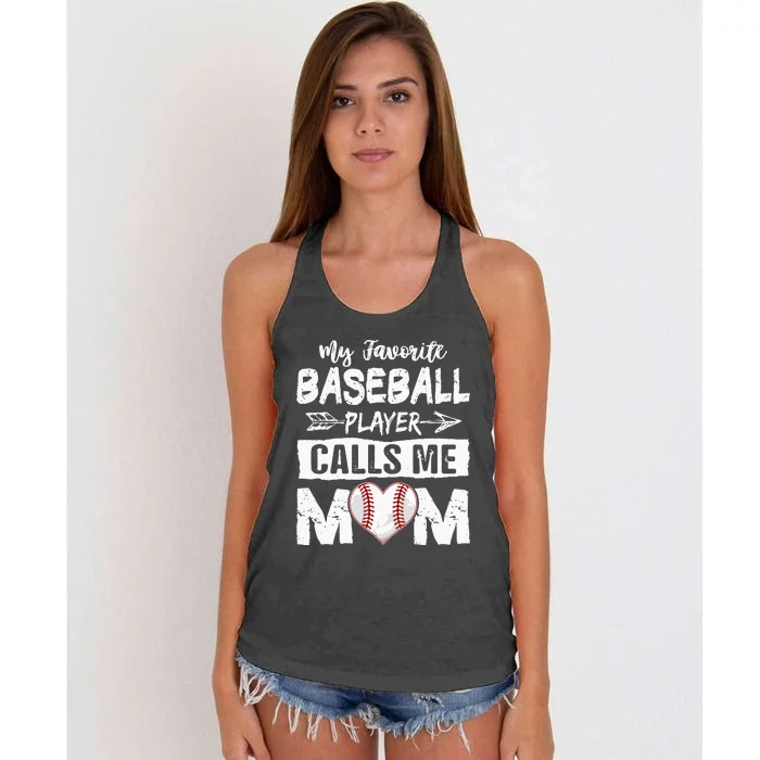 My Favorite Baseball Player Calls Me Mom Mothers Day Women's Knotted Racerback Tank