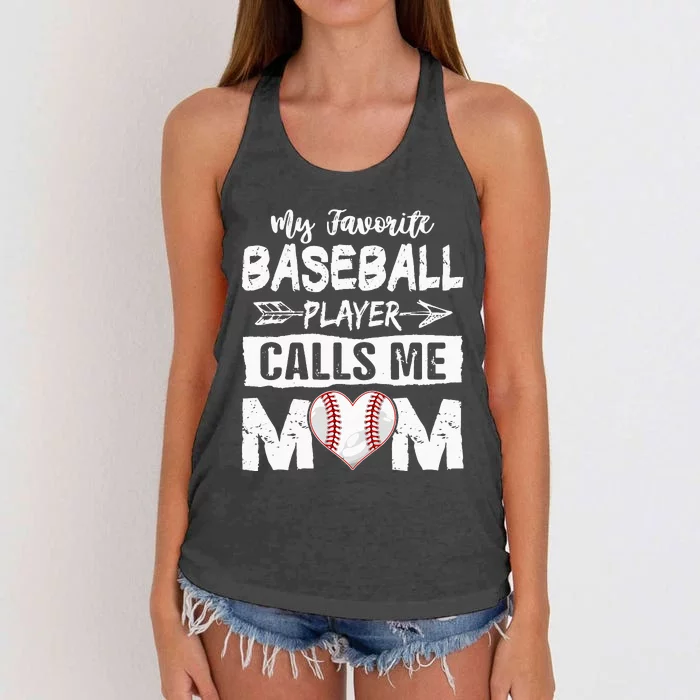 My Favorite Baseball Player Calls Me Mom Mothers Day Women's Knotted Racerback Tank