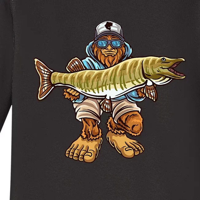 Muskie Fishing Bigfoot Musky Hunting Fisher Baby Long Sleeve Bodysuit