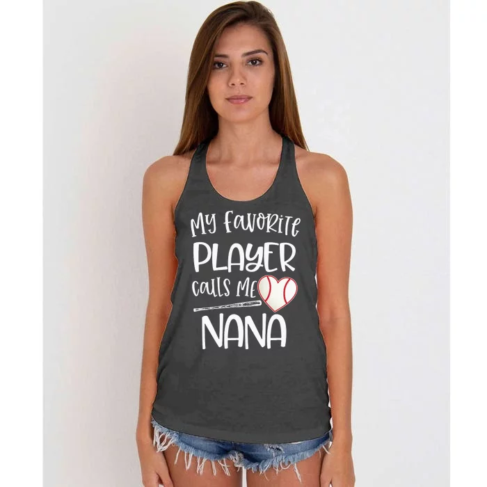 My Favorite Baseball Player Calls Me Nana Heart Ball Women's Knotted Racerback Tank