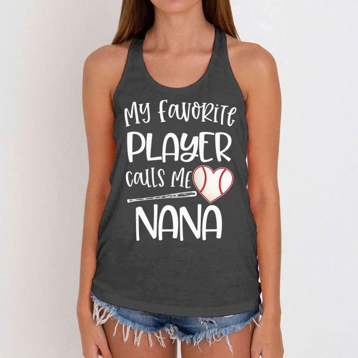 My Favorite Baseball Player Calls Me Nana Heart Ball Women's Knotted Racerback Tank