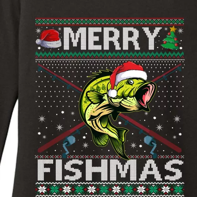 Merry Fishmas Bass Fish Fishing Christmas Ugly Sweater Xmas Great Gift Womens CVC Long Sleeve Shirt