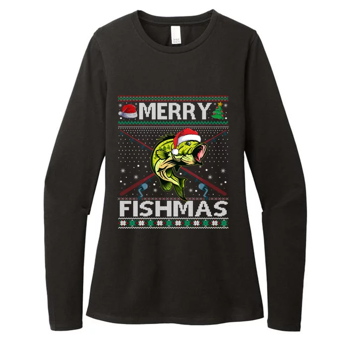 Merry Fishmas Bass Fish Fishing Christmas Ugly Sweater Xmas Great Gift Womens CVC Long Sleeve Shirt