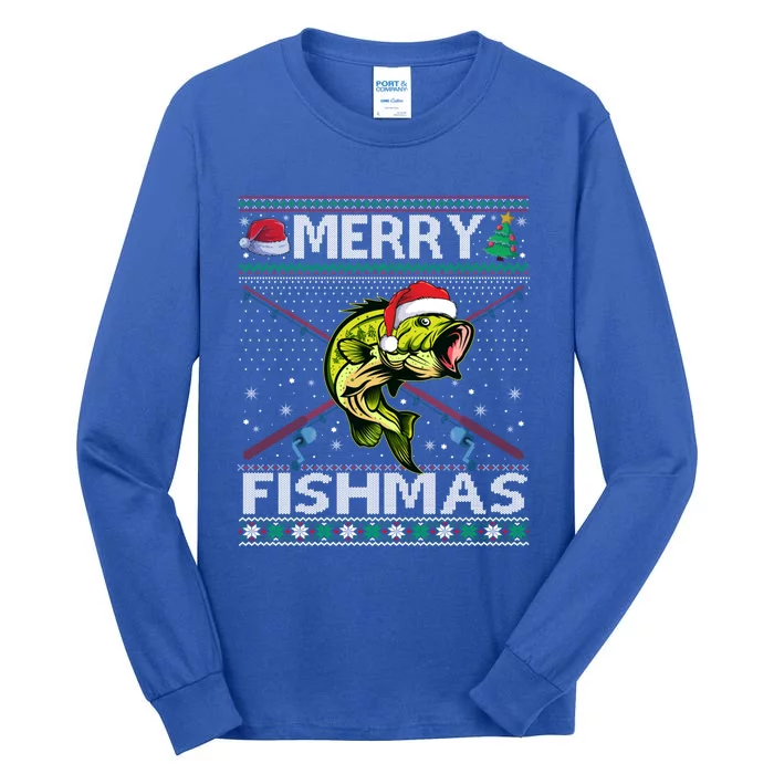 Merry Fishmas Bass Fish Fishing Christmas Ugly Sweater Xmas Great Gift Tall Long Sleeve T-Shirt