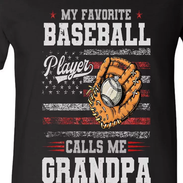 My Favorite Baseball Player Calls Me Grandpa Father’S Day V-Neck T-Shirt