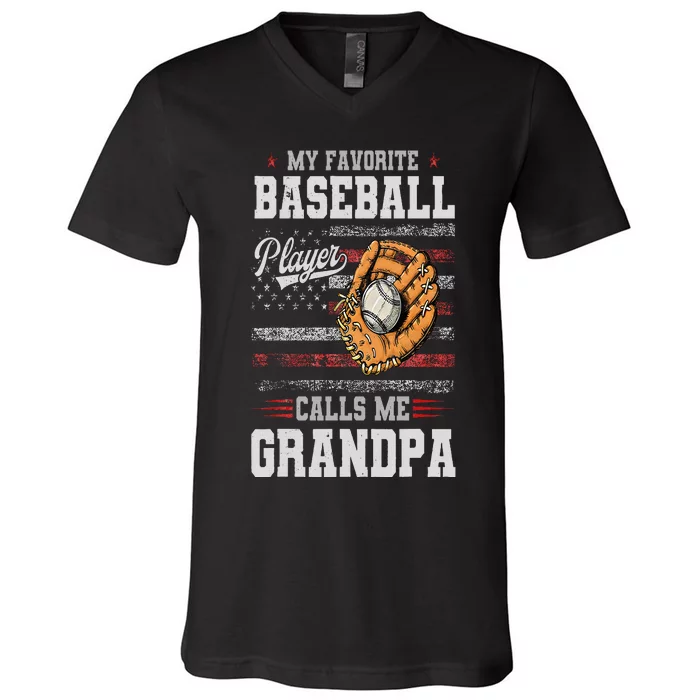 My Favorite Baseball Player Calls Me Grandpa Father’S Day V-Neck T-Shirt