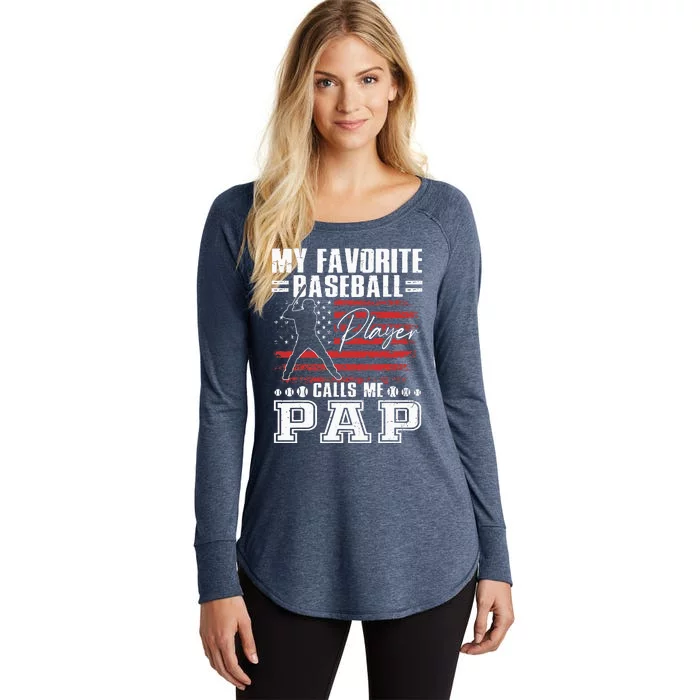 My Favorite Baseball Player Calls Me Pap American Flag Women's Perfect Tri Tunic Long Sleeve Shirt