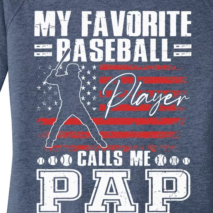 My Favorite Baseball Player Calls Me Pap American Flag Women's Perfect Tri Tunic Long Sleeve Shirt