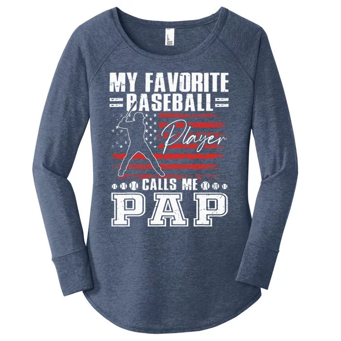 My Favorite Baseball Player Calls Me Pap American Flag Women's Perfect Tri Tunic Long Sleeve Shirt