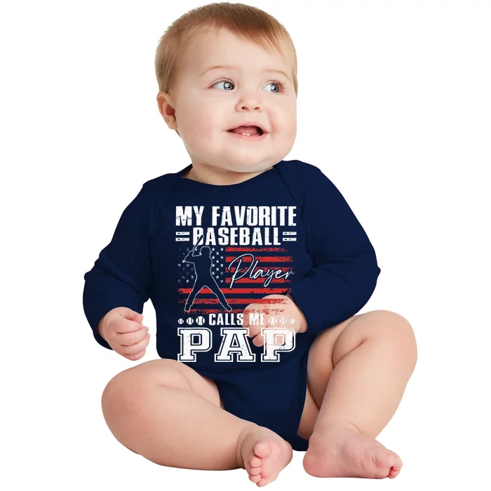 My Favorite Baseball Player Calls Me Pap American Flag Baby Long Sleeve Bodysuit