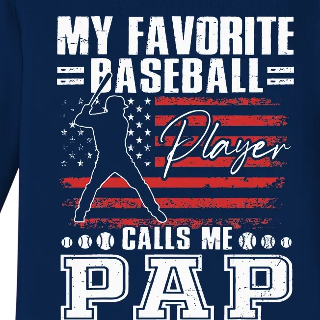 My Favorite Baseball Player Calls Me Pap American Flag Baby Long Sleeve Bodysuit