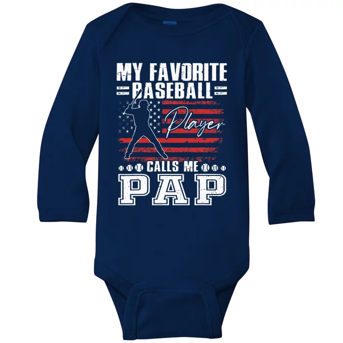 My Favorite Baseball Player Calls Me Pap American Flag Baby Long Sleeve Bodysuit