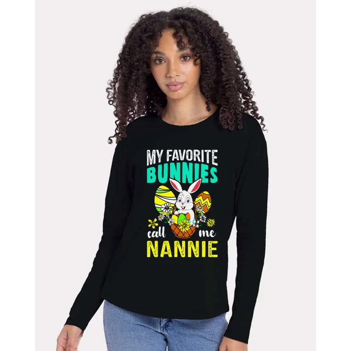 My Favorite Bunnies Call Me Nannie Happy Easter Day Womens Cotton Relaxed Long Sleeve T-Shirt