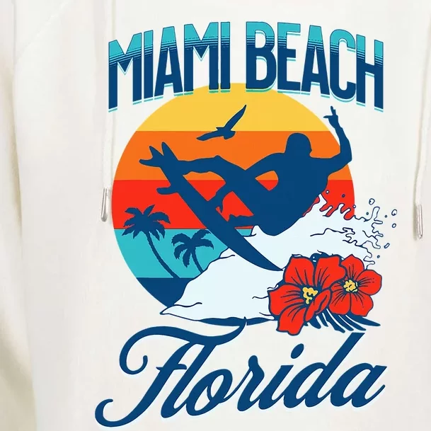 Miami Florida Beach Surf Summer Vacation Womens Funnel Neck Pullover Hood