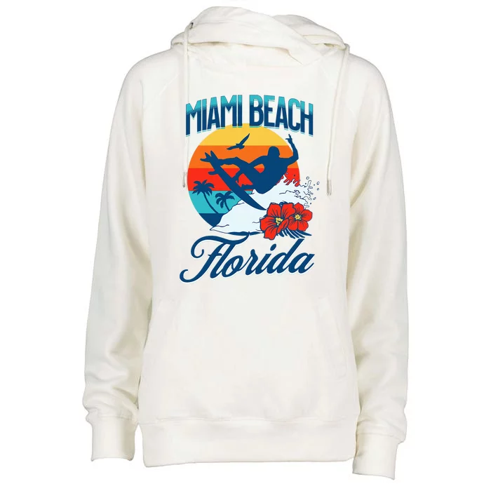 Miami Florida Beach Surf Summer Vacation Womens Funnel Neck Pullover Hood