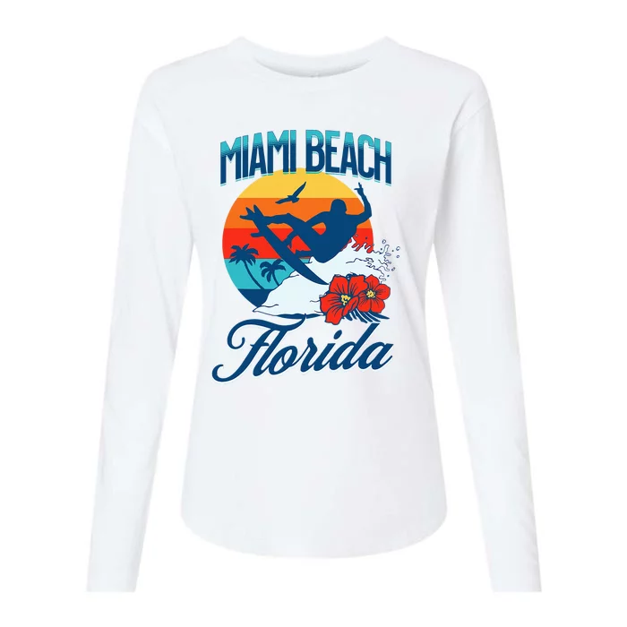 Miami Florida Beach Surf Summer Vacation Womens Cotton Relaxed Long Sleeve T-Shirt