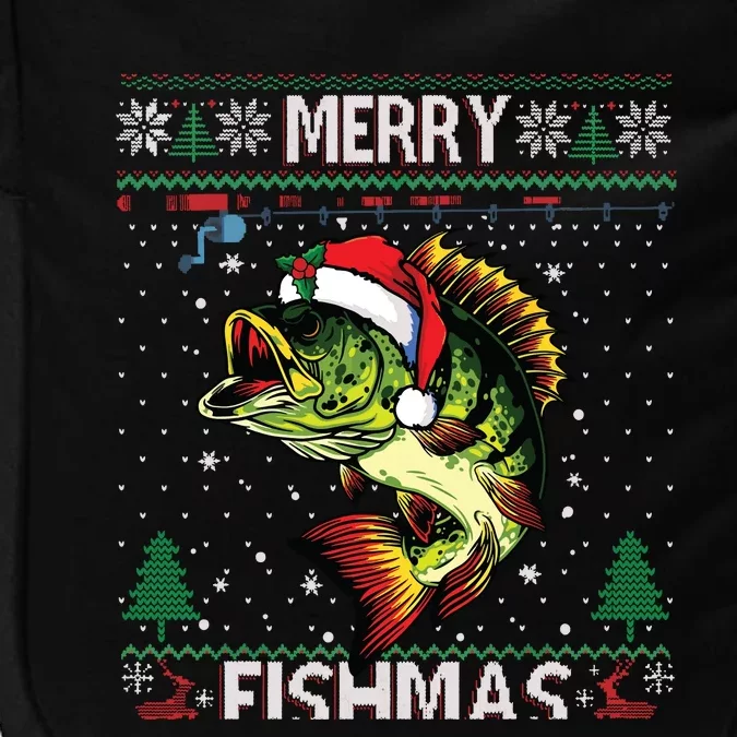 Merry Fishmas Bass Fish Fishing Christmas Ugly Sweater Xmas Impact Tech Backpack