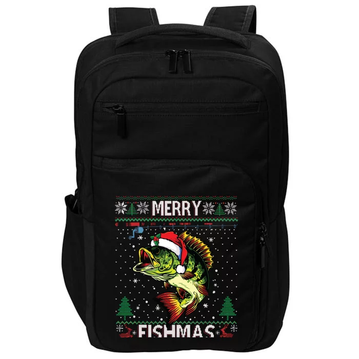 Merry Fishmas Bass Fish Fishing Christmas Ugly Sweater Xmas Impact Tech Backpack