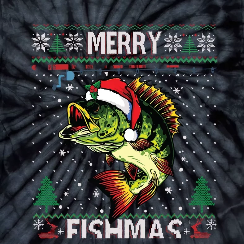 Merry Fishmas Bass Fish Fishing Christmas Ugly Sweater Xmas Tie-Dye T-Shirt