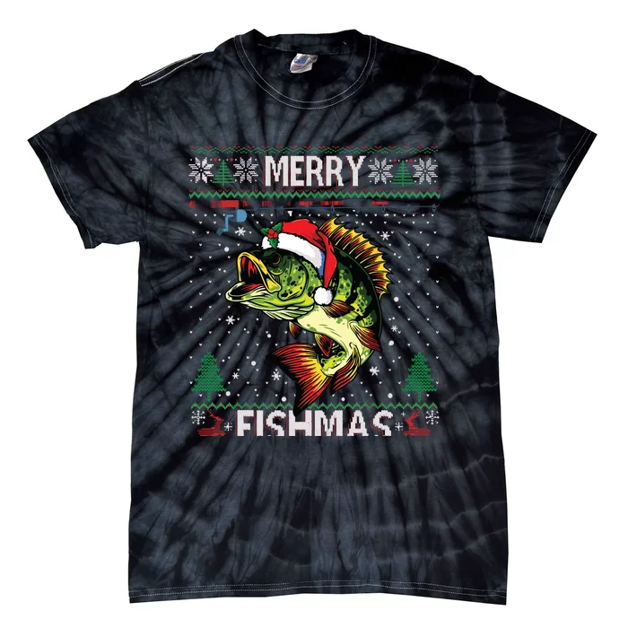 Merry Fishmas Bass Fish Fishing Christmas Ugly Sweater Xmas Tie-Dye T-Shirt