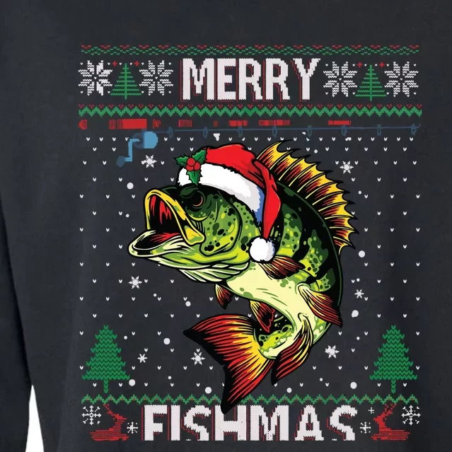 Merry Fishmas Bass Fish Fishing Christmas Ugly Sweater Xmas Cropped Pullover Crew