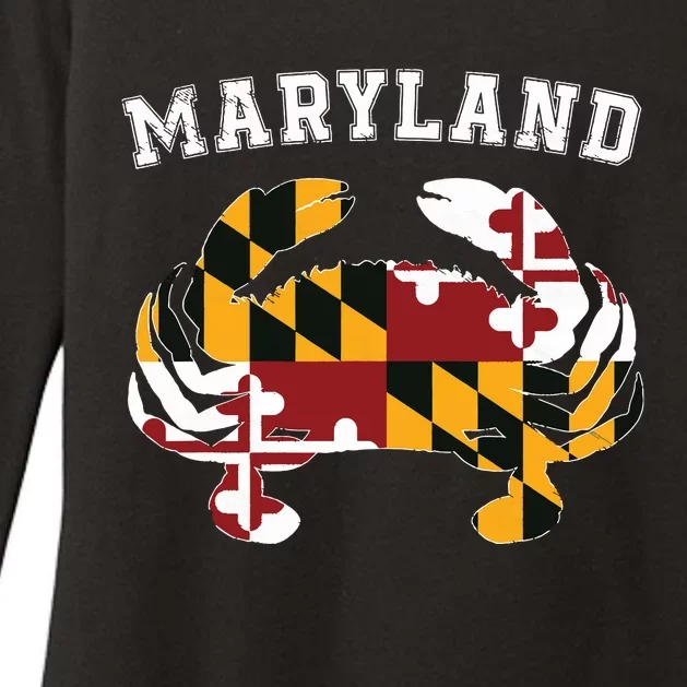 Maryland Flag Blue Crab T State Pride Retro Womens CVC Long Sleeve Shirt