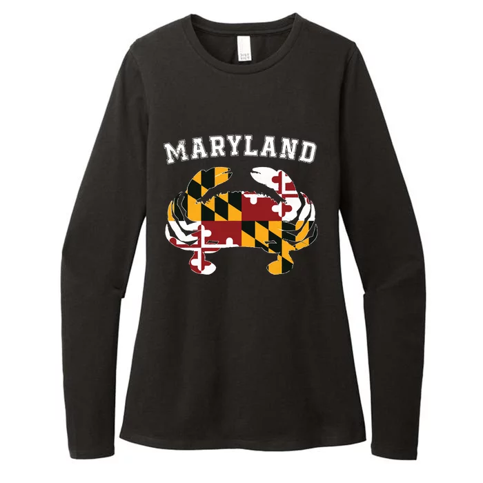 Maryland Flag Blue Crab T State Pride Retro Womens CVC Long Sleeve Shirt