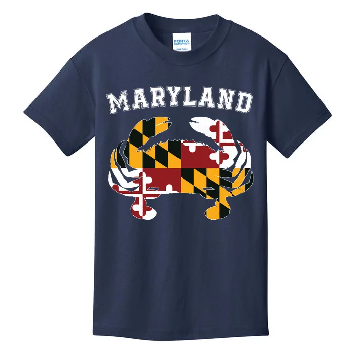 Maryland Flag Blue Crab T State Pride Retro Kids T-Shirt