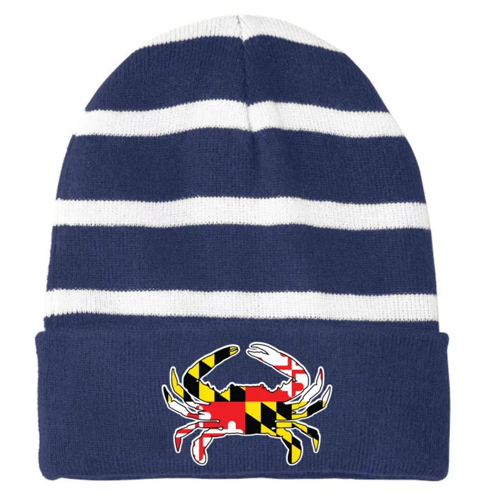 Maryland Flag Blue Crab Gift Striped Beanie with Solid Band