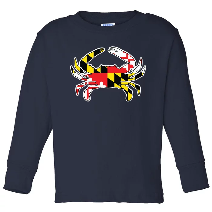 Maryland Flag Blue Crab Gift Toddler Long Sleeve Shirt