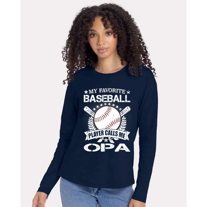 My Favorite Baseball Player Calls Me OPA American Flag Womens Cotton Relaxed Long Sleeve T-Shirt