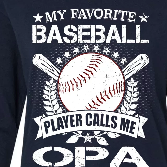 My Favorite Baseball Player Calls Me OPA American Flag Womens Cotton Relaxed Long Sleeve T-Shirt