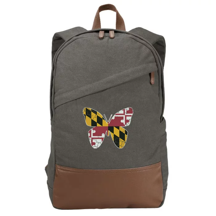 Maryland Flag Butterfly Home State Vintage Distressed Cotton Canvas Backpack