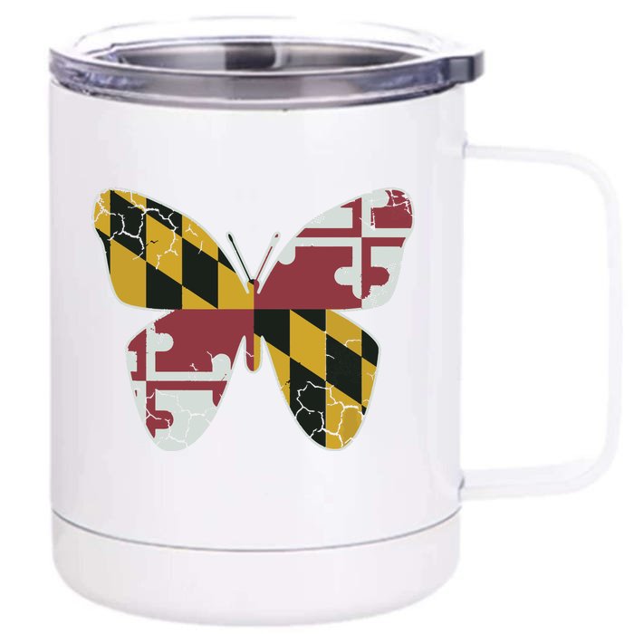 Maryland Flag Butterfly Home State Vintage Distressed Front & Back 12oz Stainless Steel Tumbler Cup