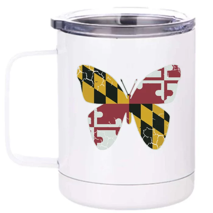 Maryland Flag Butterfly Home State Vintage Distressed Front & Back 12oz Stainless Steel Tumbler Cup