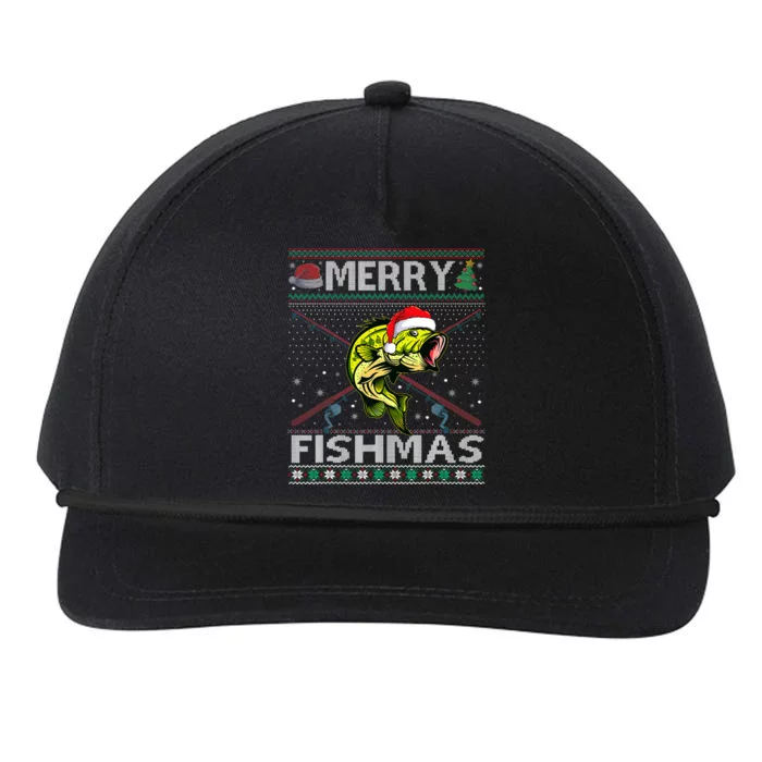 Merry Fishmas Bass Fish Fishing Christmas Ugly Sweater Xmas Snapback Five-Panel Rope Hat