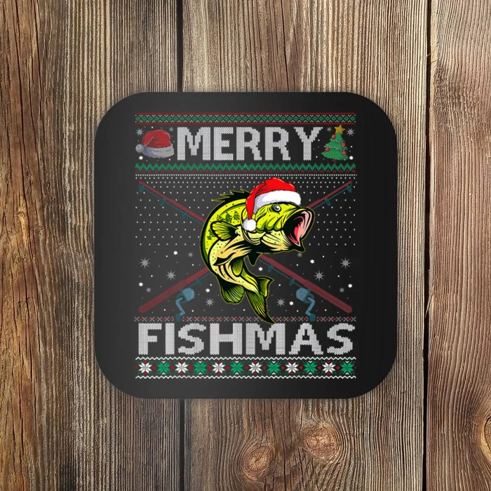 Merry Fishmas Bass Fish Fishing Christmas Ugly Sweater Xmas Coaster