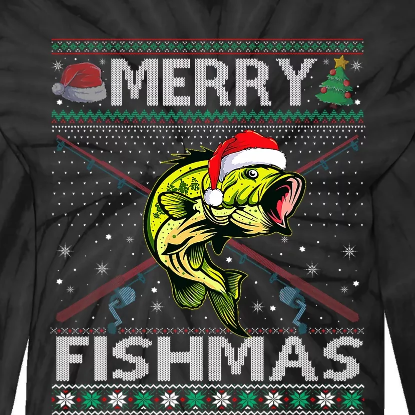 Merry Fishmas Bass Fish Fishing Christmas Ugly Sweater Xmas Tie-Dye Long Sleeve Shirt