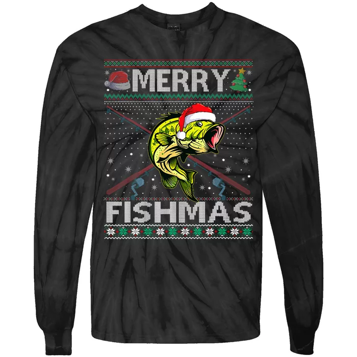 Merry Fishmas Bass Fish Fishing Christmas Ugly Sweater Xmas Tie-Dye Long Sleeve Shirt