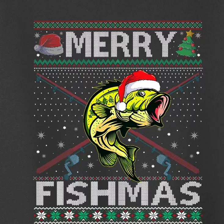 Merry Fishmas Bass Fish Fishing Christmas Ugly Sweater Xmas Toddler T-Shirt