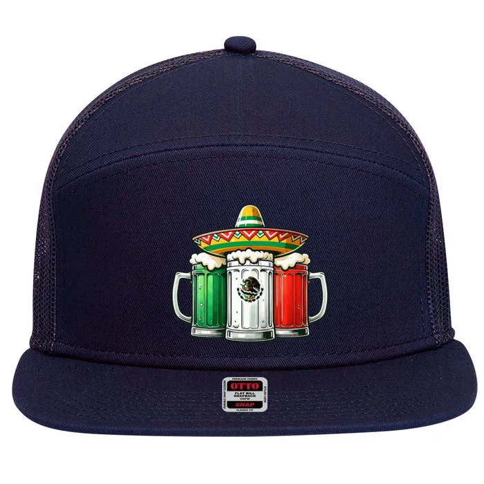 Mexico Funny Beer Mexican Flag Sombrero Hat Cinco De Mayo 7 Panel Mesh Trucker Snapback Hat