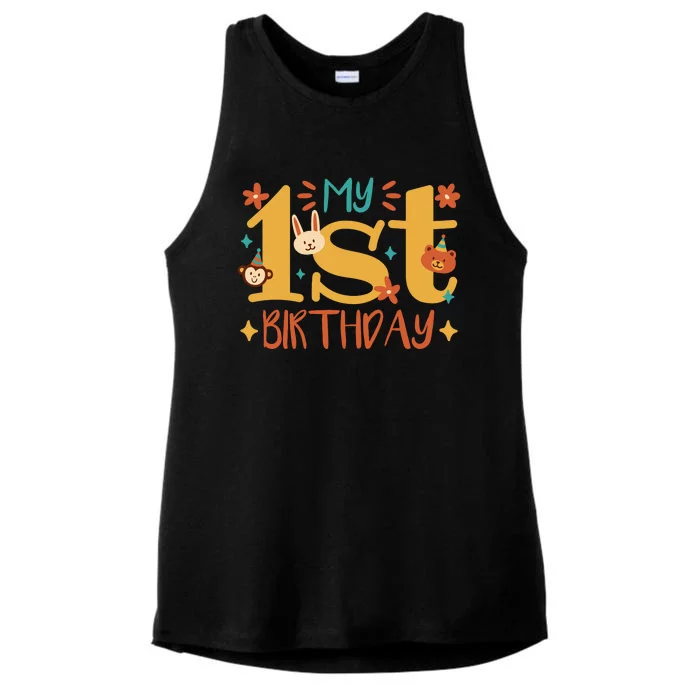 My First Birthday Animal Ladies Tri-Blend Wicking Tank