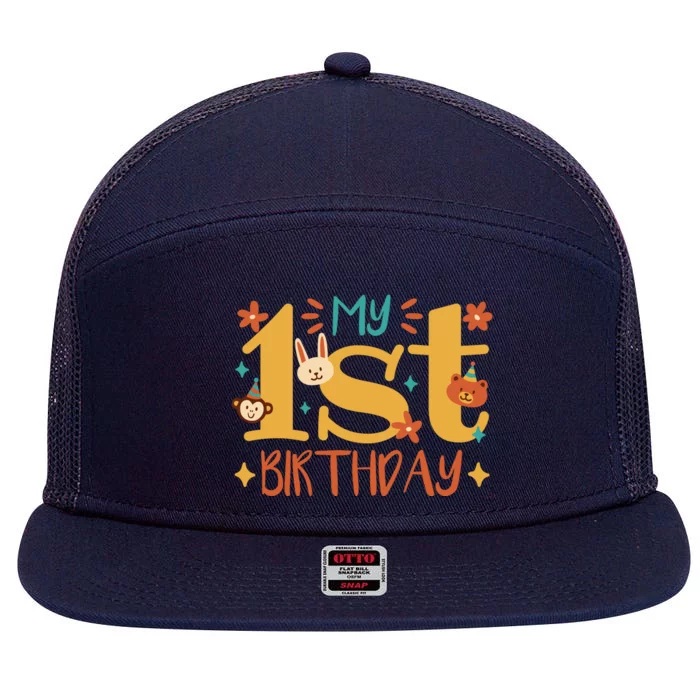 My First Birthday Animal 7 Panel Mesh Trucker Snapback Hat