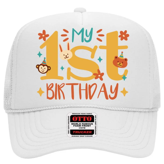 My First Birthday Animal High Crown Mesh Trucker Hat