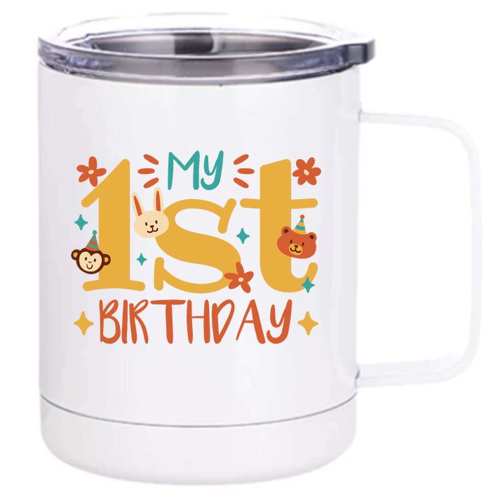 My First Birthday Animal Front & Back 12oz Stainless Steel Tumbler Cup