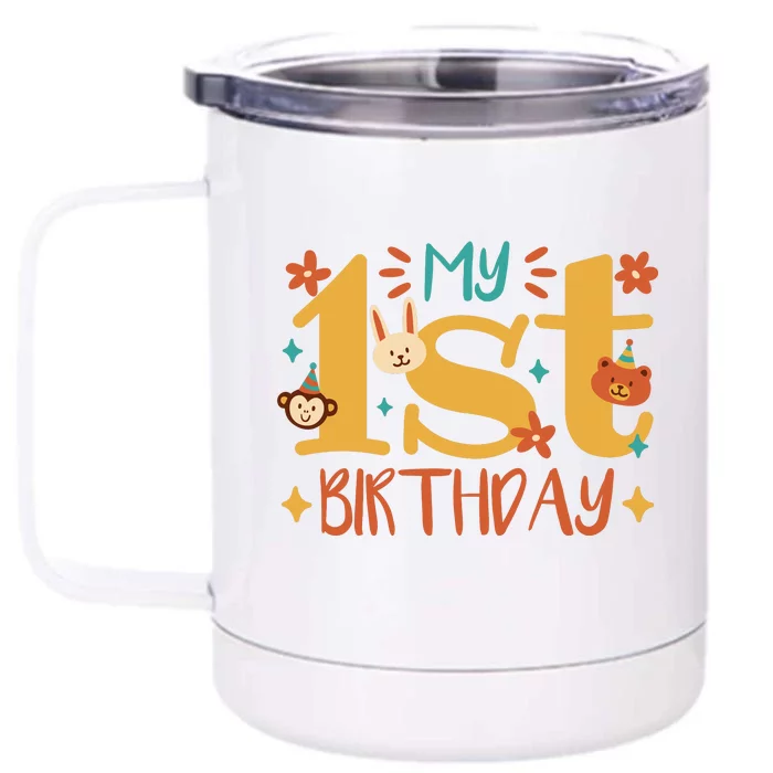 My First Birthday Animal Front & Back 12oz Stainless Steel Tumbler Cup