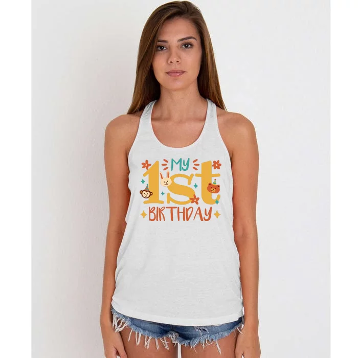 My First Birthday Animal Women's Knotted Racerback Tank