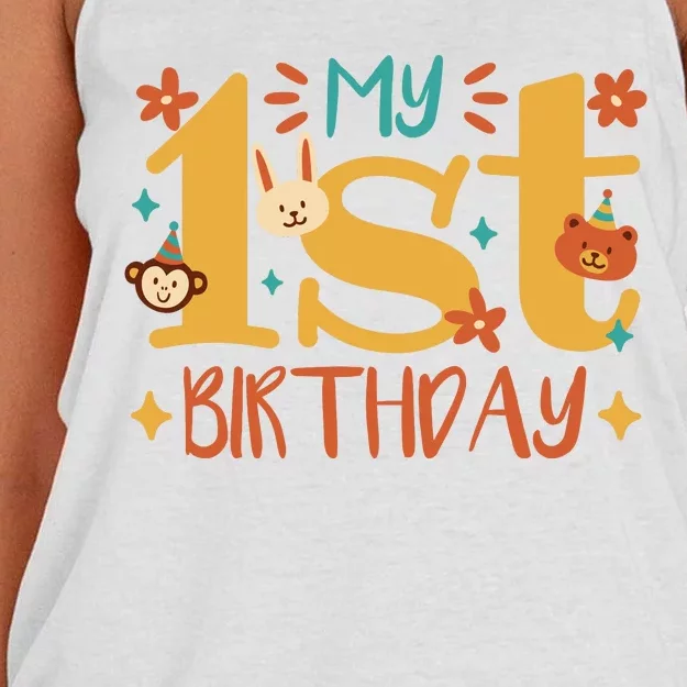 My First Birthday Animal Women's Knotted Racerback Tank